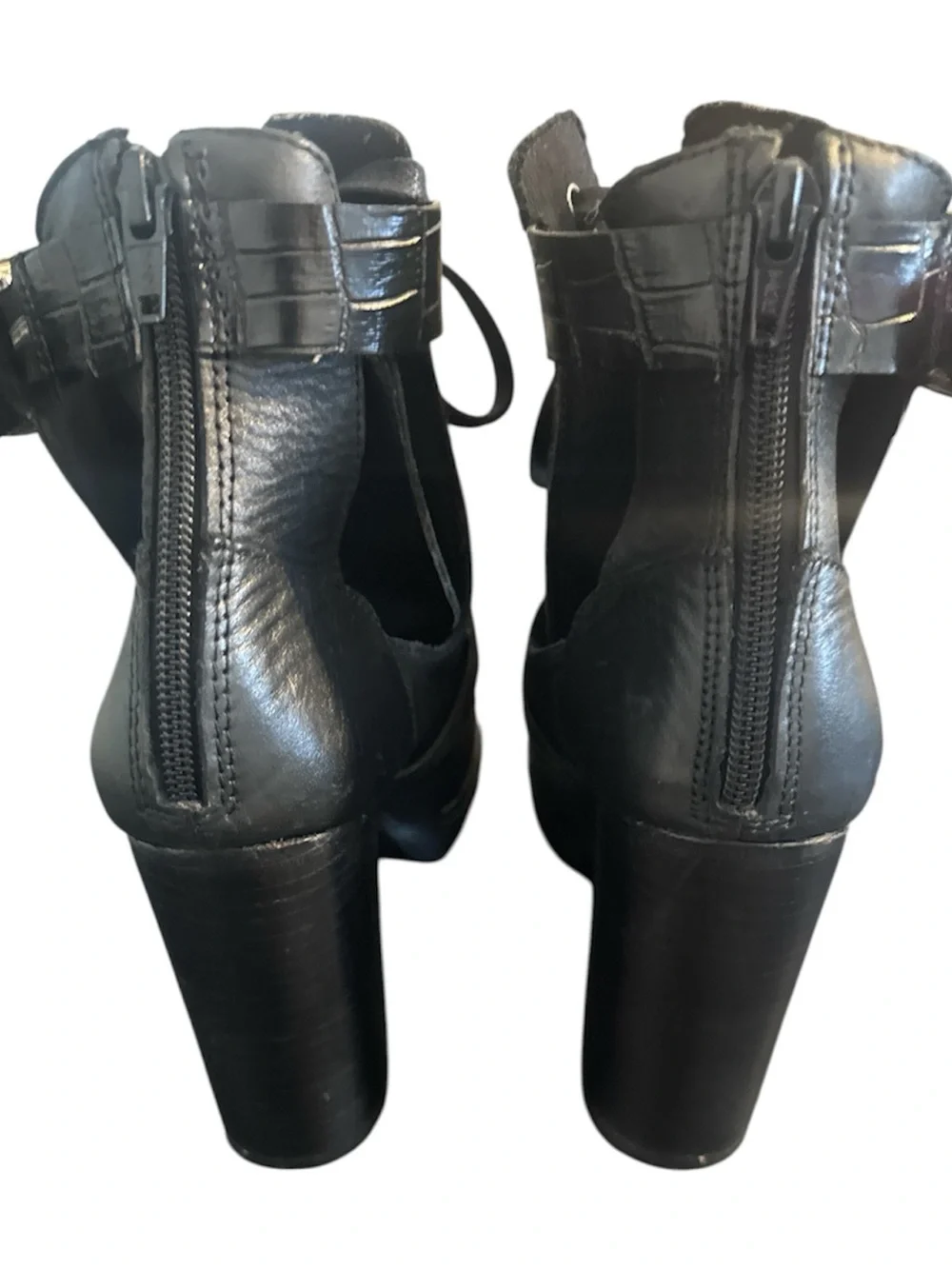 Steve Madden Black Lace-Up Heeled Ankle Boots with Buckles - Picture 3 of 7
